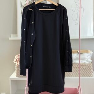 Athleta Black Snap-Button Sleeve Sweatshirt Dress | Size L